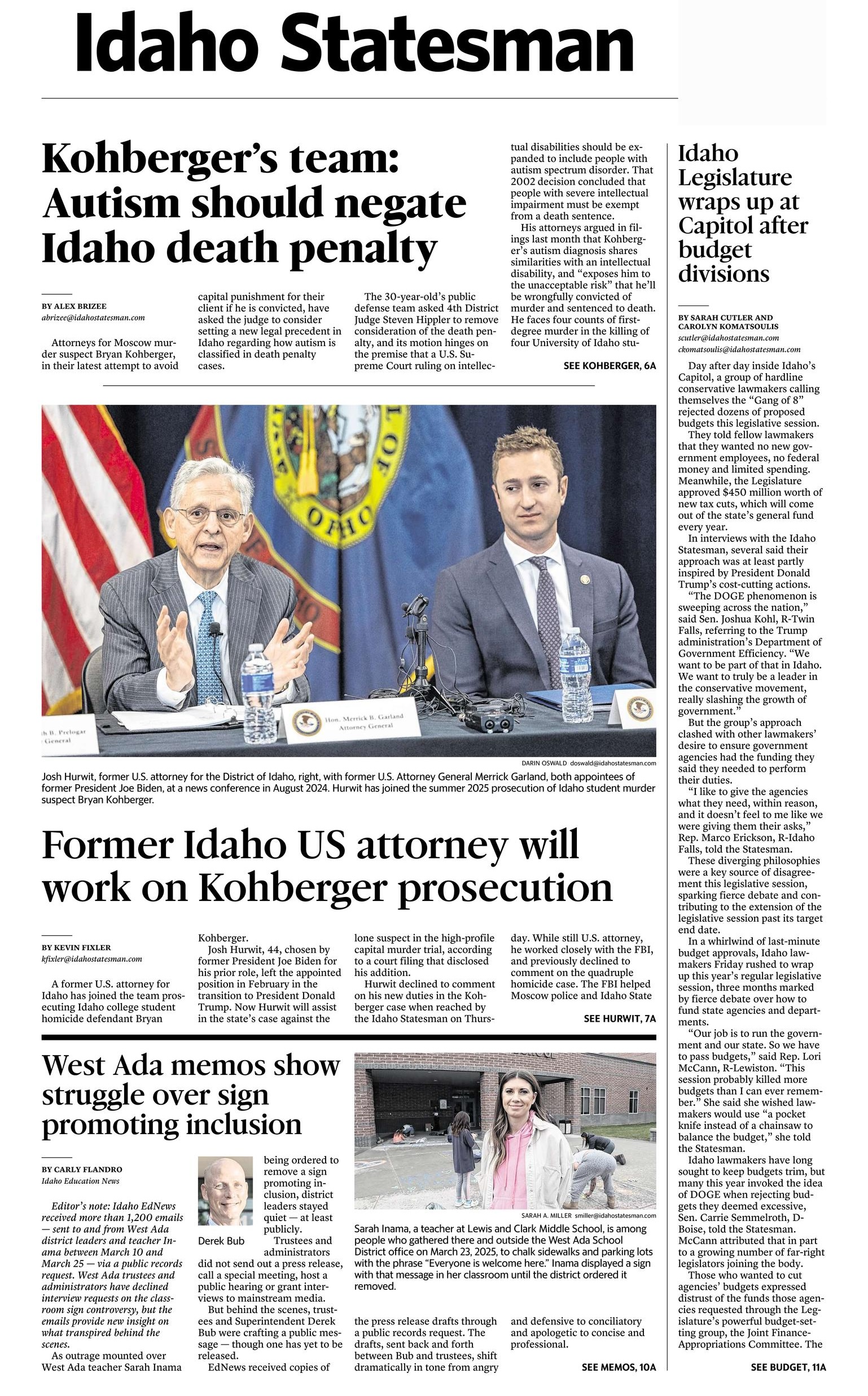 Idaho Statesman front page
