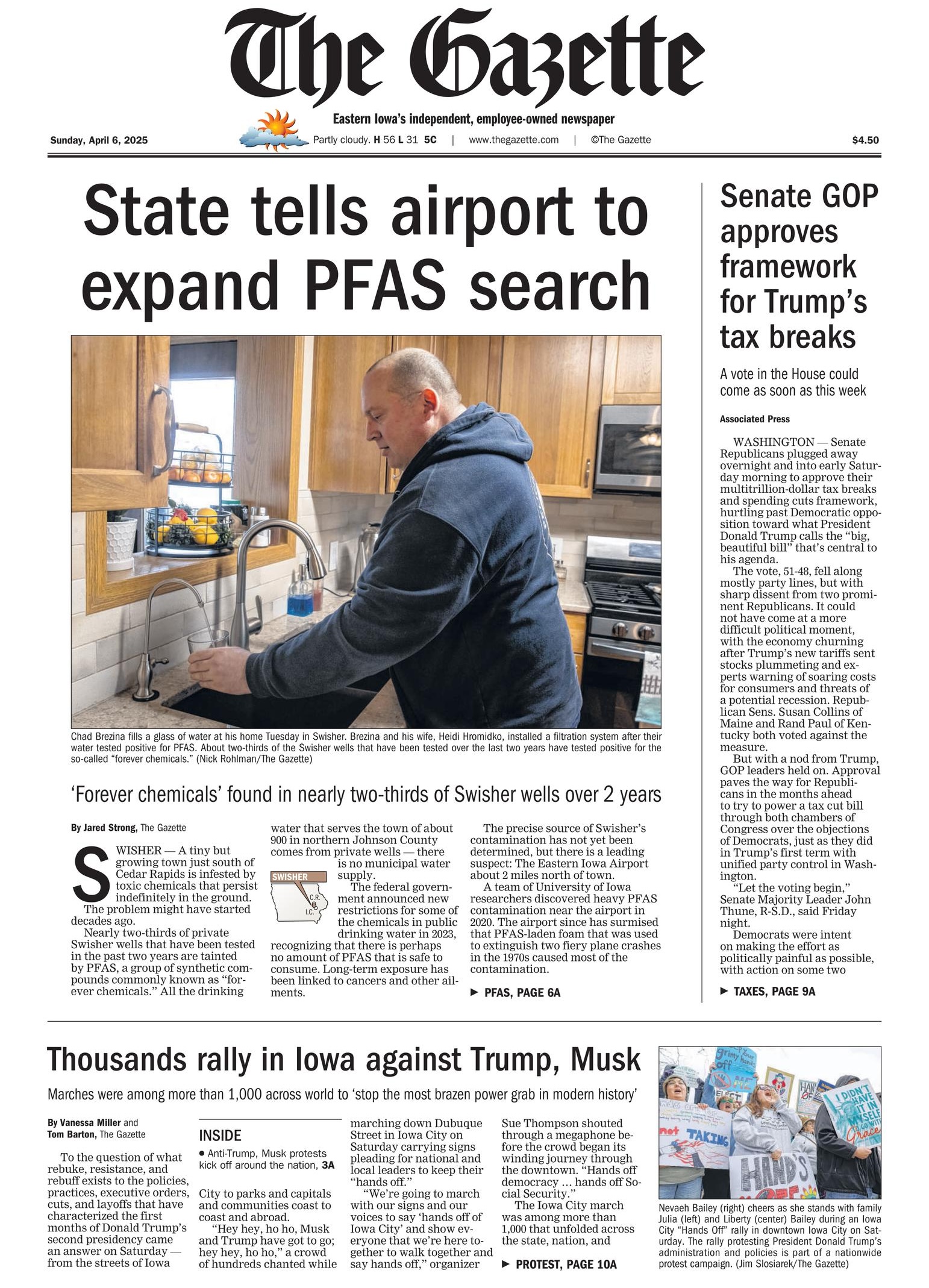 Iowa Gazette front page