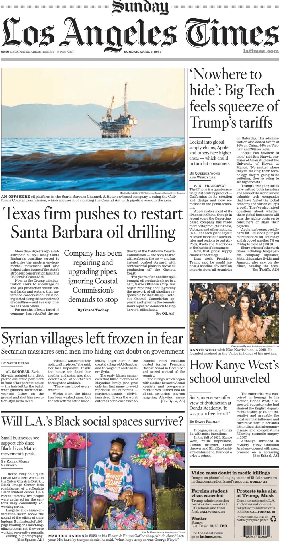 Los Angeles Times front page