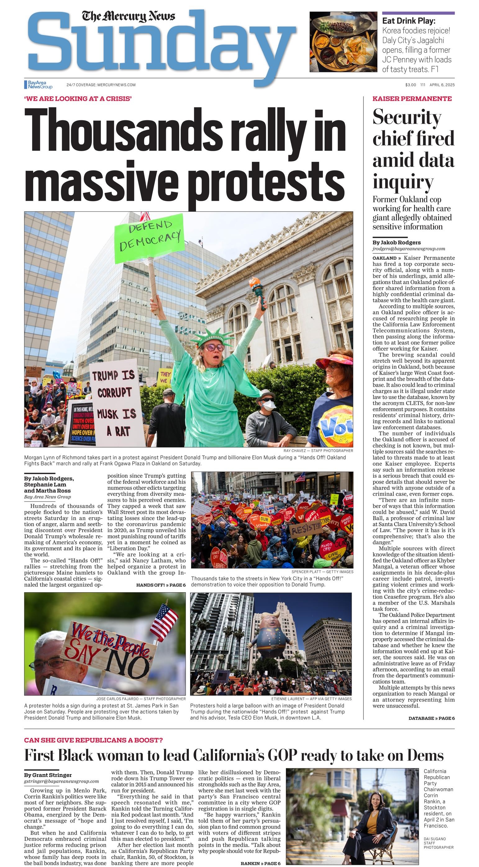 Mercury News front page