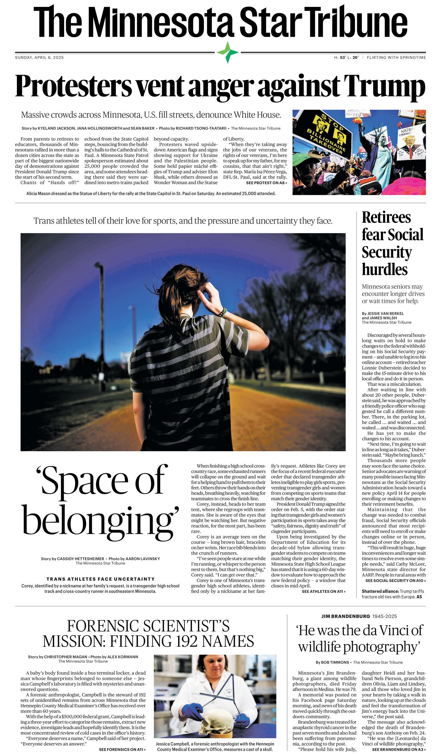 Minnesota Star Tribune front page