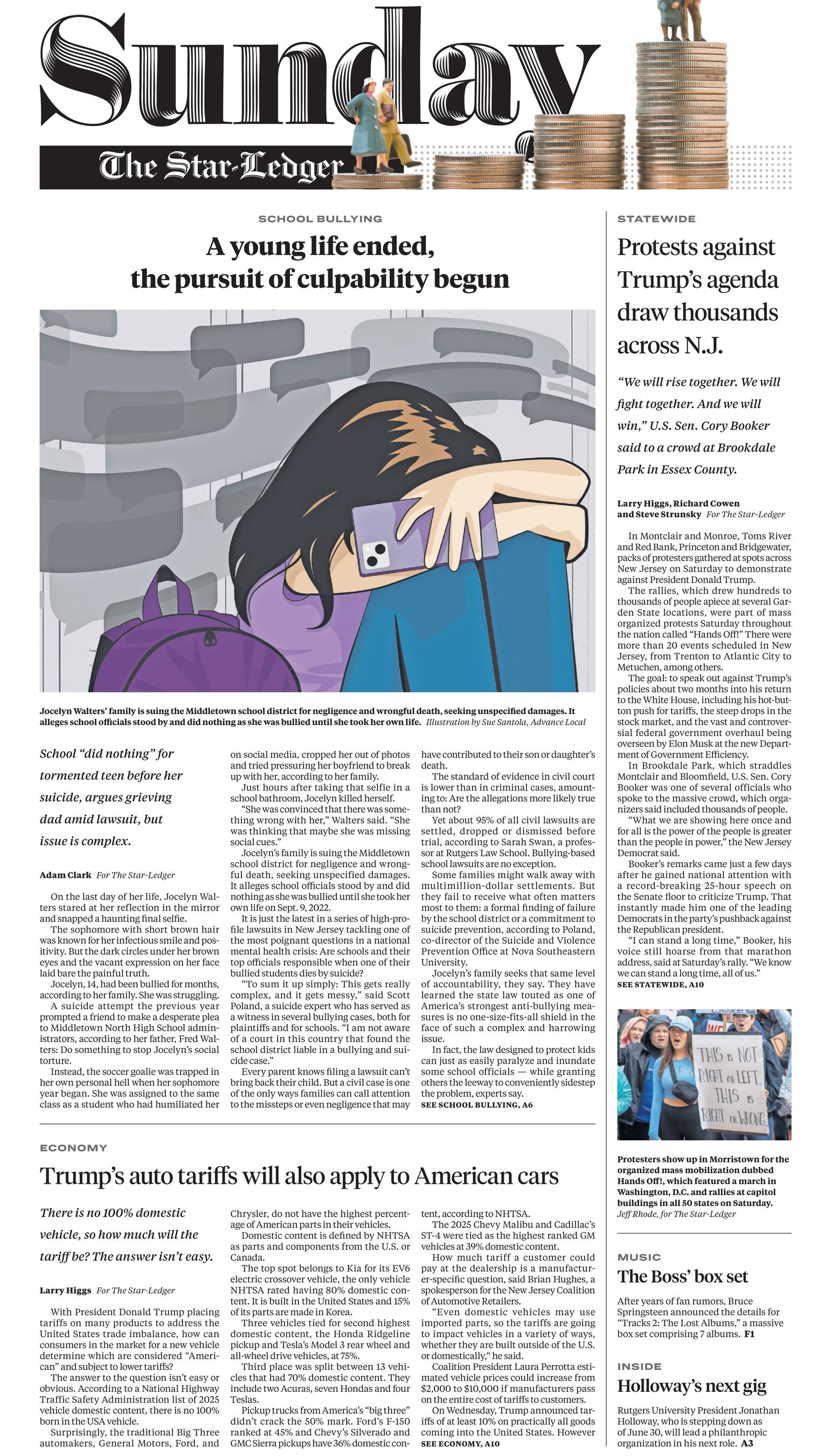 NJ Star Ledger front page
