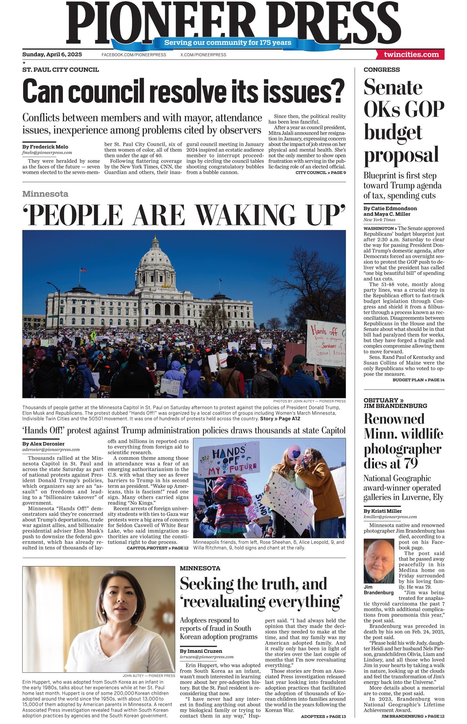Pioneer Press front page