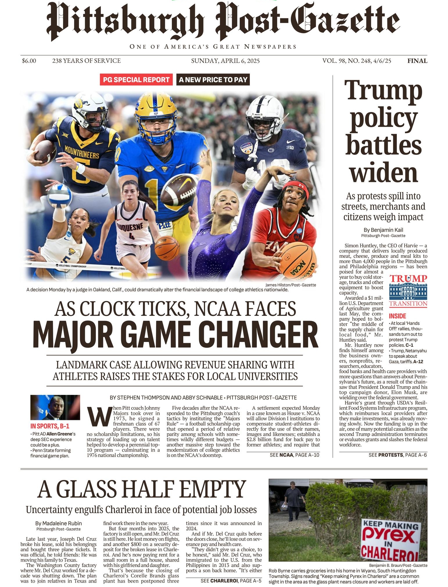 Pittsburgh Gazette front page