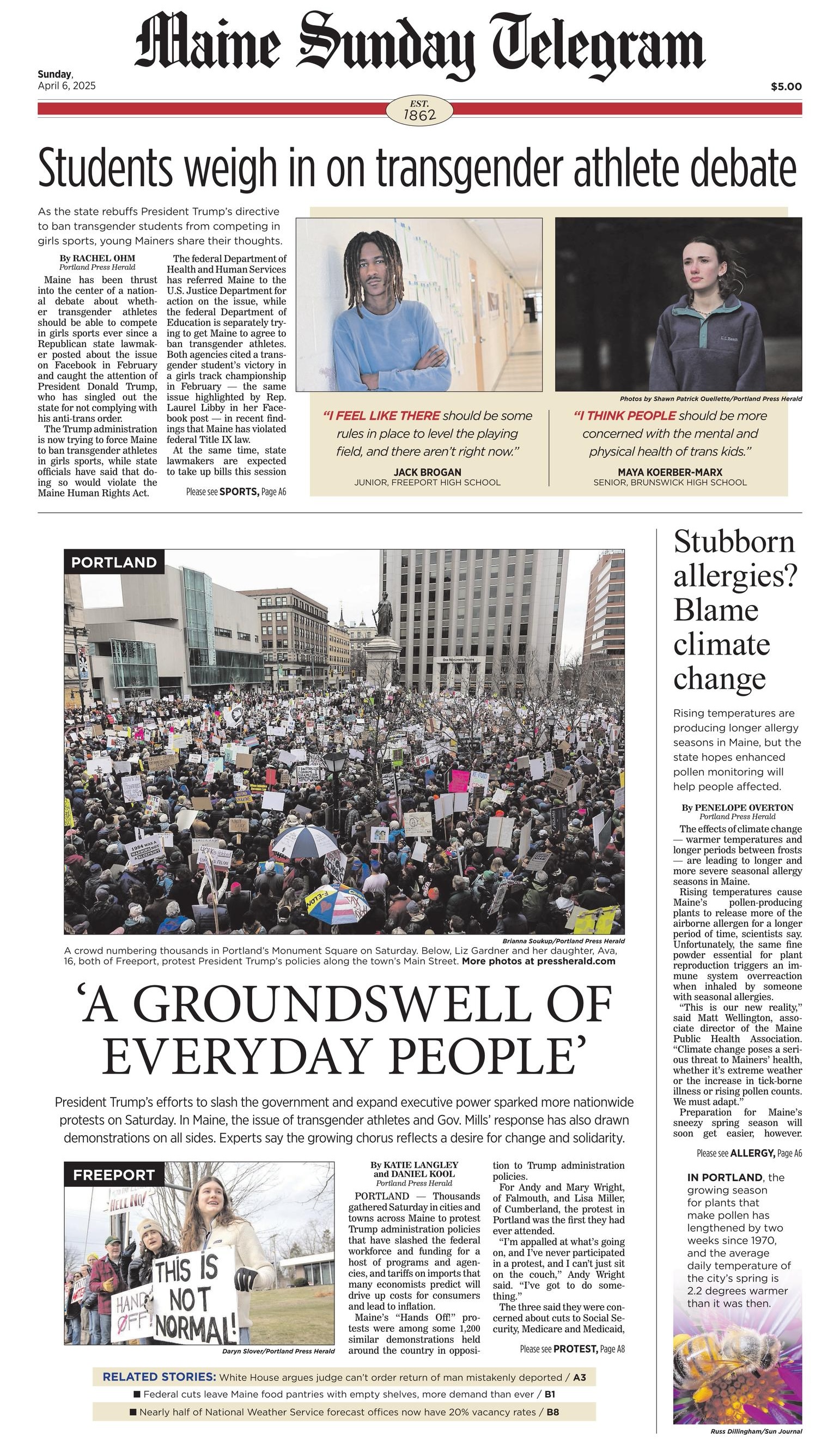Portland Herald front page