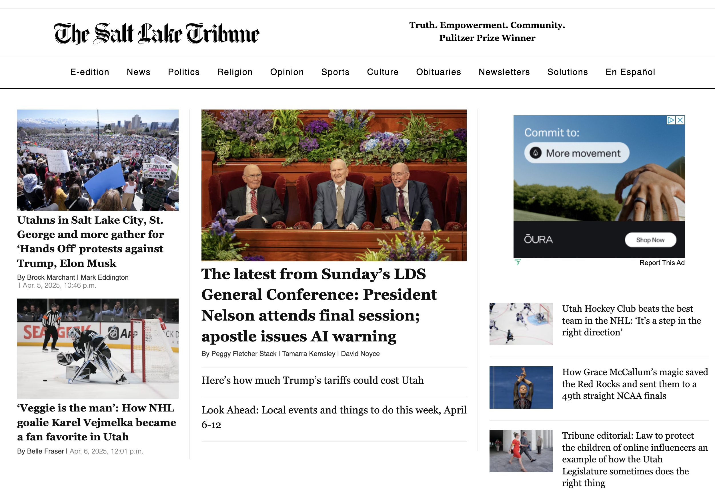 Salt Lake Tribune front page