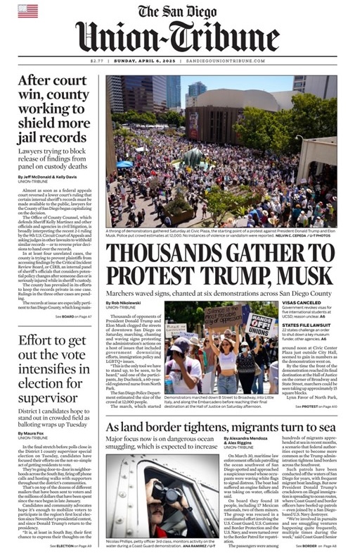 San Diego Tribune front page